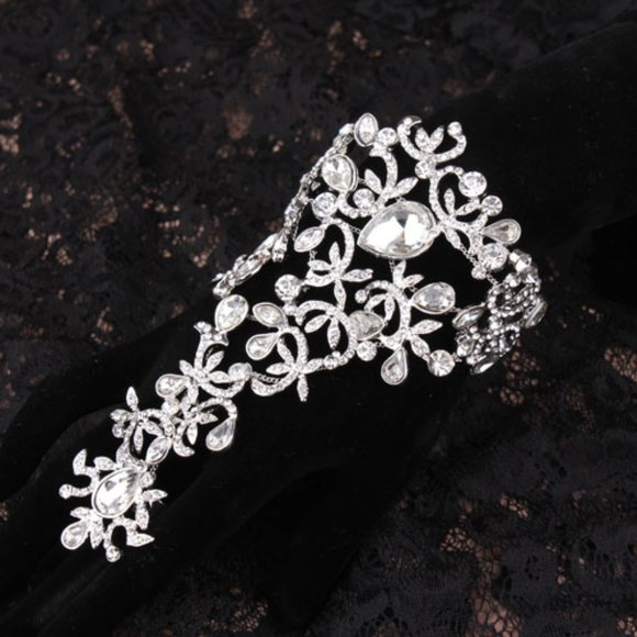 Embellished Swarovski Crystal Bracelet Cuff Ring - Picture 5 of 8
